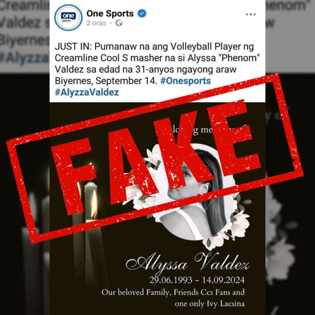 One Sport, Recently, An anonymous post from a Facebook group recently circulated on social media, falsely claimed to be from One Sports and showed a malicious poster regarding volleyball player na si Alyssa Valdez."